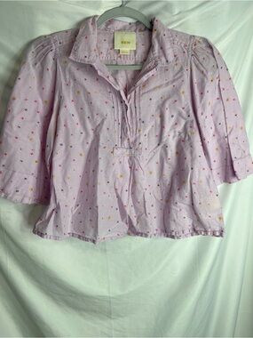 Maeve Anthropologie Cotton Lavender Peasant Blouse with Pink & Yellow Accents